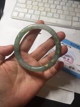 Load image into Gallery viewer, 57.5mm 100% Natural type A light green white carved and golden-painted round cut Jadeite Jade bangle BP167-0276
