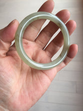 Load image into Gallery viewer, 53mm 100% Natural icy watery light green with floating dandelions round cut nephrite bangle HF99
