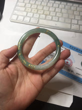 Load image into Gallery viewer, 57.5mm 100% Natural type A light green white carved and golden-painted round cut Jadeite Jade bangle BP167-0276
