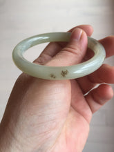 Load image into Gallery viewer, 53mm 100% Natural icy watery light green with floating dandelions round cut nephrite bangle HF99
