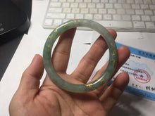Load image into Gallery viewer, 57.5mm 100% Natural type A light green white carved and golden-painted round cut Jadeite Jade bangle BP167-0276
