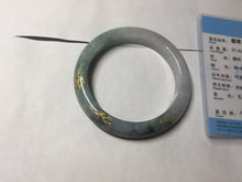 Load image into Gallery viewer, 57.9mm 100% Natural type A dark greenpurple carved and golden-painted Jadeite Jade bangle BP168-0261
