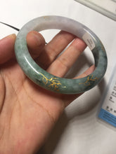 Load image into Gallery viewer, 57.9mm 100% Natural type A dark greenpurple carved and golden-painted Jadeite Jade bangle BP168-0261

