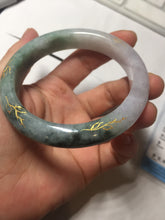 Load image into Gallery viewer, 57.9mm 100% Natural type A dark greenpurple carved and golden-painted Jadeite Jade bangle BP168-0261
