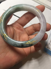 Load image into Gallery viewer, 57.9mm 100% Natural type A dark greenpurple carved and golden-painted Jadeite Jade bangle BP168-0261
