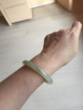 Load image into Gallery viewer, 53mm 100% Natural icy watery light green with floating dandelions round cut nephrite bangle HF99
