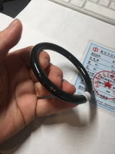 Load image into Gallery viewer, 58.4mm 100% Natural dark green/black meteorite Stellar Night sky slim round cut nephrite bangle HT113-8249
