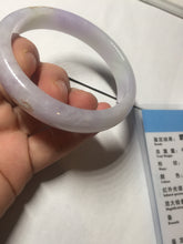 Load image into Gallery viewer, 55.5mm 100% Natural type A light green purple white carved and golden-painted Jadeite Jade bangle BP169-0272
