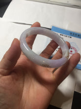 Load image into Gallery viewer, 55.5mm 100% Natural type A light green purple white carved and golden-painted Jadeite Jade bangle BP169-0272
