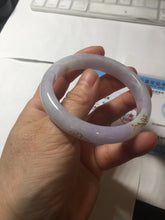 Load image into Gallery viewer, 55.5mm 100% Natural type A light green purple white carved and golden-painted Jadeite Jade bangle BP169-0272

