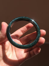Load image into Gallery viewer, 55.5mm Certified Type A 100% Natural deep sea green/blue/gray/white Guatemala Jadeite bangle PC24-8528
