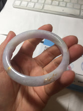 Load image into Gallery viewer, 55.5mm 100% Natural type A light green purple white carved and golden-painted Jadeite Jade bangle BP169-0272
