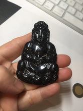 Load image into Gallery viewer, 100% Natural dark green/black jadeite jade(Mocui, 墨翠) GuanYin(观音) Pendant/handhold worry stone BL142
