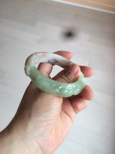 Load image into Gallery viewer, 54.3mm 100% natural green/gray/purple/black carved bunnies and heart Xiu Jade(Serpentine) bangle XY79
