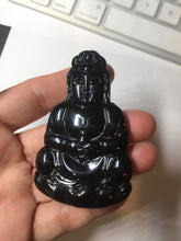 Load image into Gallery viewer, 100% Natural dark green/black jadeite jade(Mocui, 墨翠) GuanYin(观音) Pendant/handhold worry stone BL142
