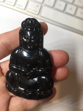 Load image into Gallery viewer, 100% Natural dark green/black jadeite jade(Mocui, 墨翠) GuanYin(观音) Pendant/handhold worry stone BL142
