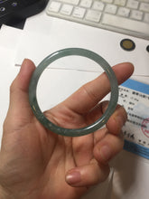 Load image into Gallery viewer, 56mm Certified Type A 100% Natural icy watery spring-water green/blue/gray Guatemala slim round cut Jadeite bangle PA98-5539
