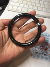 Load image into Gallery viewer, 59.3mm 100% Natural dark green/black meteorite Stellar Night sky slim round cut nephrite bangle HT115-8798

