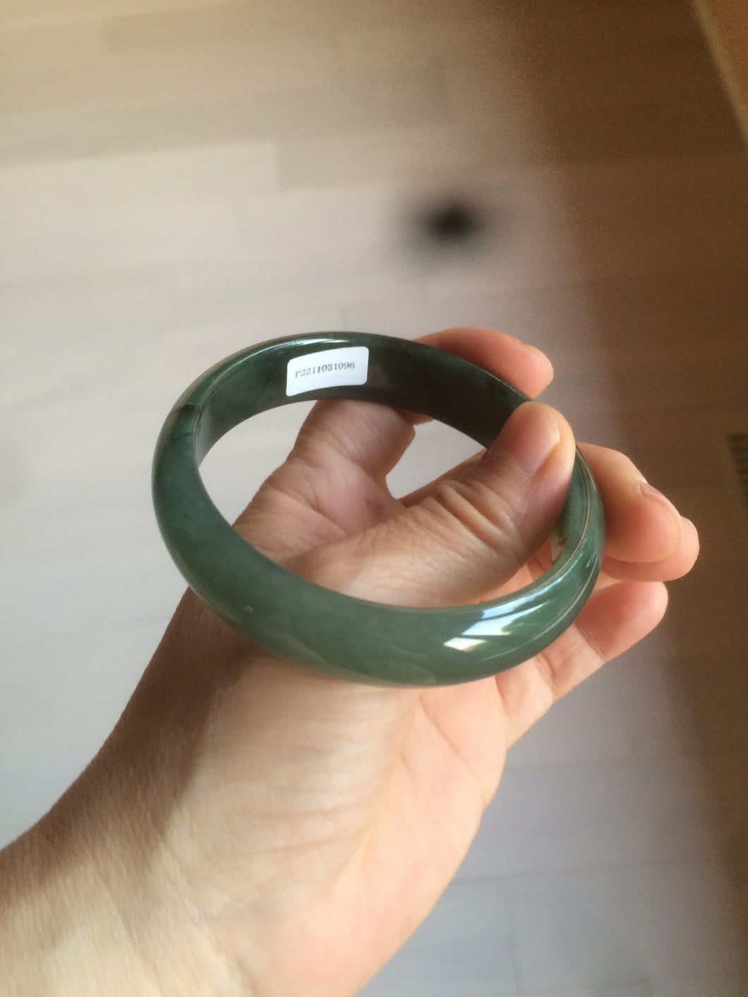 Reserved! Please don't order. Thanks. 58.8mm certificated type A 100% Natural dark green/blue Jadeite Jade bangle S63-1096 (add on item)