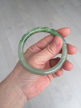 Load image into Gallery viewer, 54.3mm certificated 100% Natural green/gray 翠青 with carved peony slim nephrite Jade bangle HHE101-8780
