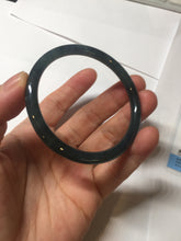 Load image into Gallery viewer, 52mm Certified Type A 100% Natural icy watery dark green/blue/gray Guatemala slim round cut Jadeite bangle PD55-5513
