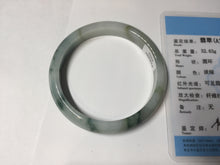 Load image into Gallery viewer, 53.6mm certified natural 100% natural Type A light green/white with green floating flowers jadeite jade bangle BP1-5003
