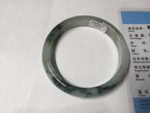 Load image into Gallery viewer, 53.6mm certified natural 100% natural Type A light green/white with green floating flowers jadeite jade bangle BP1-5003
