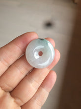 Load image into Gallery viewer, 26.2/5.5mm 100% Natural icy watery green/white with green floating flowers jadeite Jade Safety Guardian Button(donut) Pendant/worry stone BF47
