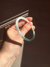 Load image into Gallery viewer, 55.3mm Certified type A 100% Natural icy watery dark green white half mountain half water two-tone(半山半水) slim round cut Jadeite bangle BG218-8579
