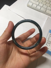 Load image into Gallery viewer, 52mm Certified Type A 100% Natural icy watery dark green/blue/gray Guatemala slim round cut Jadeite bangle PD55-5513
