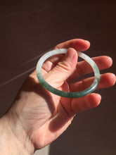 Load image into Gallery viewer, 55.3mm Certified type A 100% Natural icy watery dark green white half mountain half water two-tone(半山半水) slim round cut Jadeite bangle BG218-8579
