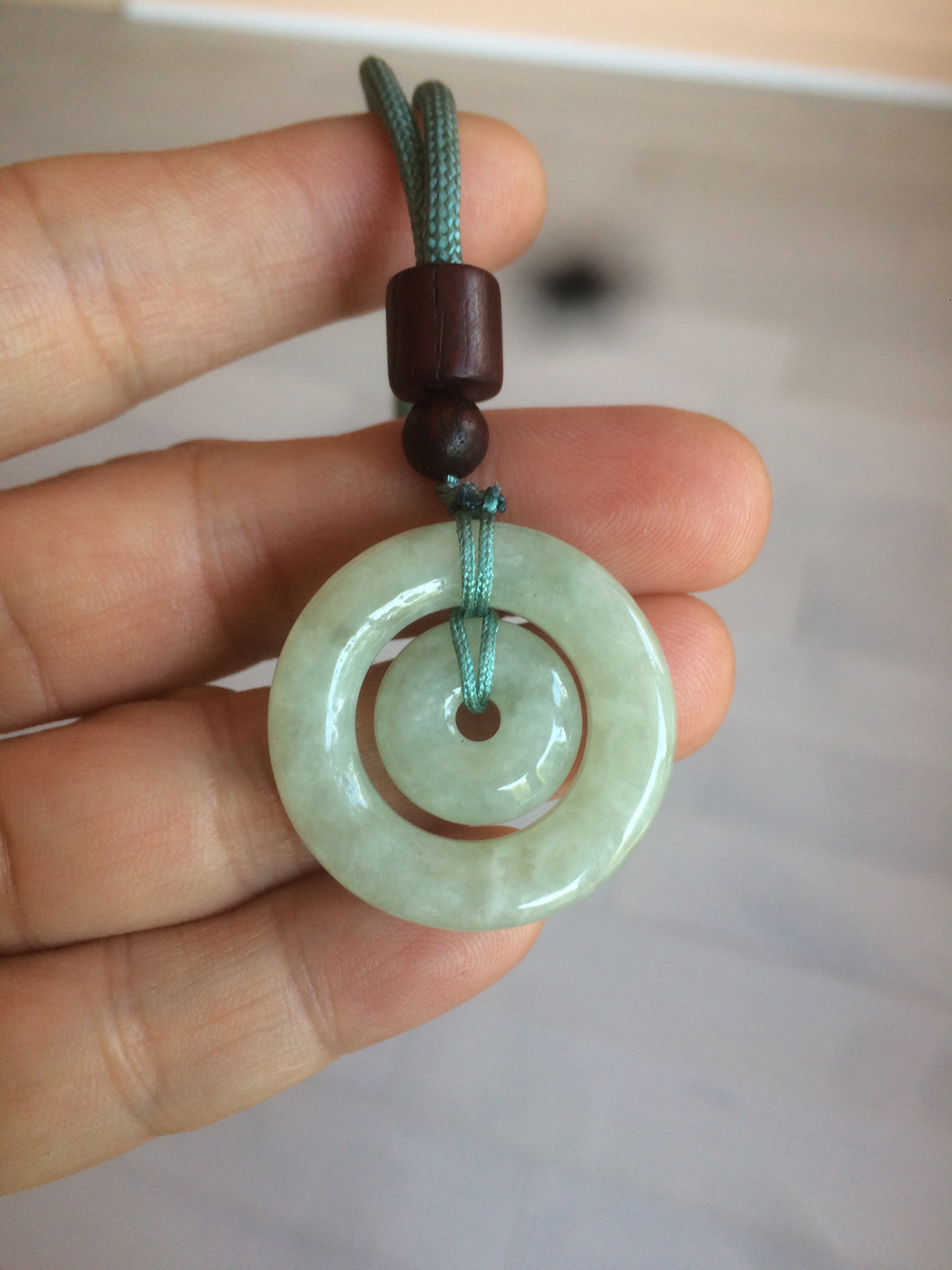 27.9mm Type A 100% Natural light green Jadeite Jade concentric circle safety Guardian ring Pendant (子母扣,同心环) S71