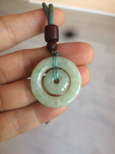 Load image into Gallery viewer, 27.9mm Type A 100% Natural light green Jadeite Jade concentric circle safety Guardian ring Pendant (子母扣,同心环) S71
