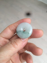 Load image into Gallery viewer, 25.4/6.2mm 100% Natural icy watery green/white with green floating flowers jadeite Jade Safety Guardian Button(donut) Pendant/worry stone BF46
