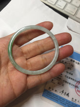 Load image into Gallery viewer, 50.5mm certified 100% natural Type A sunny green/white thin flat jadeite jade bangle BG219-8578
