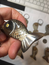 Load image into Gallery viewer, 52x23mm 100% Natural black brown yellow Buffalo Horn 3d carved fish Keychain, pendant, bag hanging group NJ3
