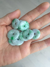 Load image into Gallery viewer, 19.3-22.4mm Type A 100% Natural sunny green/purple/gray Jadeite Jade Safety Guardian Button donuts Pendant group BL147
