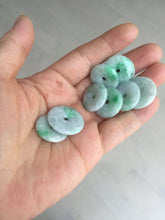 Load image into Gallery viewer, 19.3-22.4mm Type A 100% Natural sunny green/purple/gray Jadeite Jade Safety Guardian Button donuts Pendant group BL147
