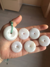 Load image into Gallery viewer, 27-34.5mm Type A 100% Natural green light brown Jadeite Jade Safety Guardian Button donuts Pendant group BL146
