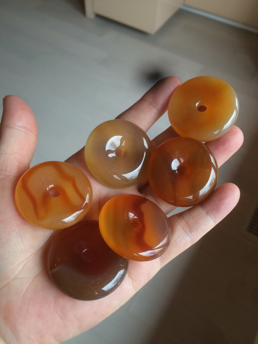33-34mm 100% natural icy clear red/yellow agate safety guardian donut add-on item SY26