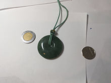 Load image into Gallery viewer, 34mm Type A 100% Natural oily dark green(老油青) Jadeite Jade Safety Guardian lenticular disc Button donuts pendant PA106
