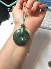 Load image into Gallery viewer, 34mm Type A 100% Natural oily dark green(老油青) Jadeite Jade Safety Guardian lenticular disc Button donuts pendant PA106
