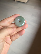Load image into Gallery viewer, 28.7mm Type A 100% Natural icy watery oily dark green/gray Jadeite Jade Safety Guardian Button donuts Pendant PC117
