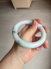 Load image into Gallery viewer, 卖了 60mm certified Type A 100% Natural light sunny green white purple chubby round cut Jadeite Jade bangle BQ70-8570
