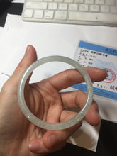 Load image into Gallery viewer, 58.5mm Certified Type A 100% Natural icy watery white/light green flat slim Jadeite Jade bangle BG223-8575
