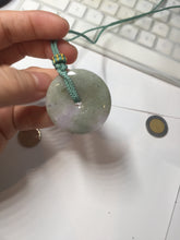 Load image into Gallery viewer, 37mm Type A 100% Natural light green purple Jadeite Jade Safety Guardian Button donuts pendant PA108
