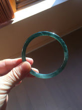 Load image into Gallery viewer, 56mm Certified Type A 100% Natural dark green/blue/gray with flying snow Guatemala slim round cut Jadeite bangle PD17-4445
