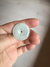Load image into Gallery viewer, 26.5mm Type A 100% Natural icy watery light green white Jadeite Jade Safety Guardian Button donuts Pendant PC116
