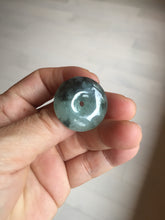 Load image into Gallery viewer, 27.3mm Type A 100% Natural icy watery dark green(绿水墨) Jadeite Jade Safety Guardian Button donuts Pendant PC115
