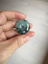 Load image into Gallery viewer, 27.3mm Type A 100% Natural icy watery dark green(绿水墨) Jadeite Jade Safety Guardian Button donuts Pendant PC115
